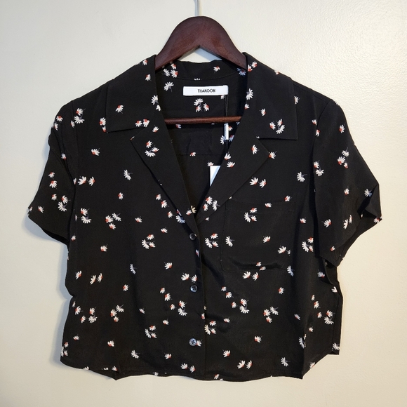 Thakoon Shirt Button Down Cropped Short Sleeve BP Black Daisy Blouse Casual - Picture 9 of 9